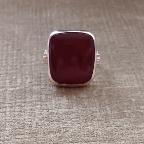 Red Silver Square Gemstone Ring - Picture 5 of 11